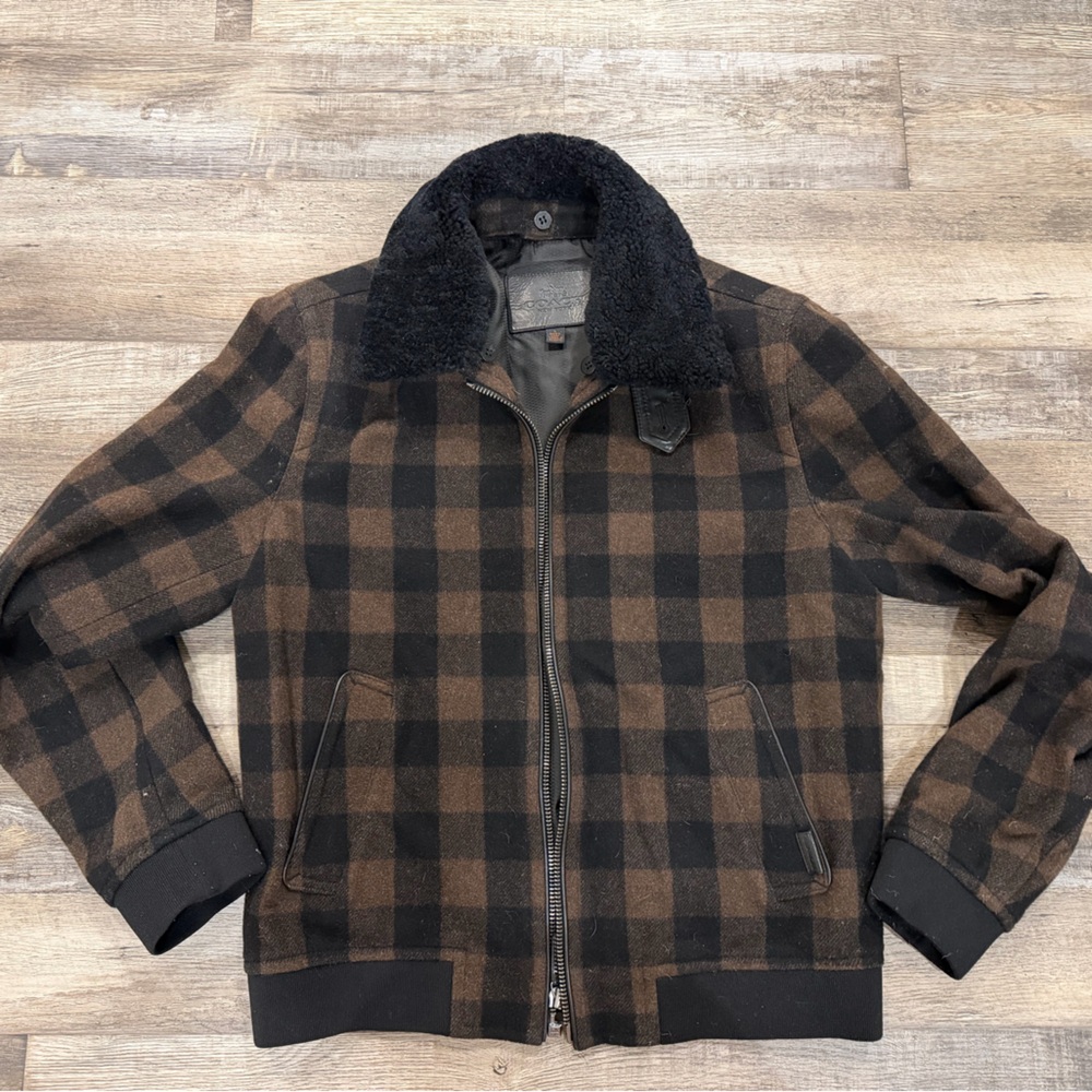Coach wool Men's jacket in Black and Brown Plaid